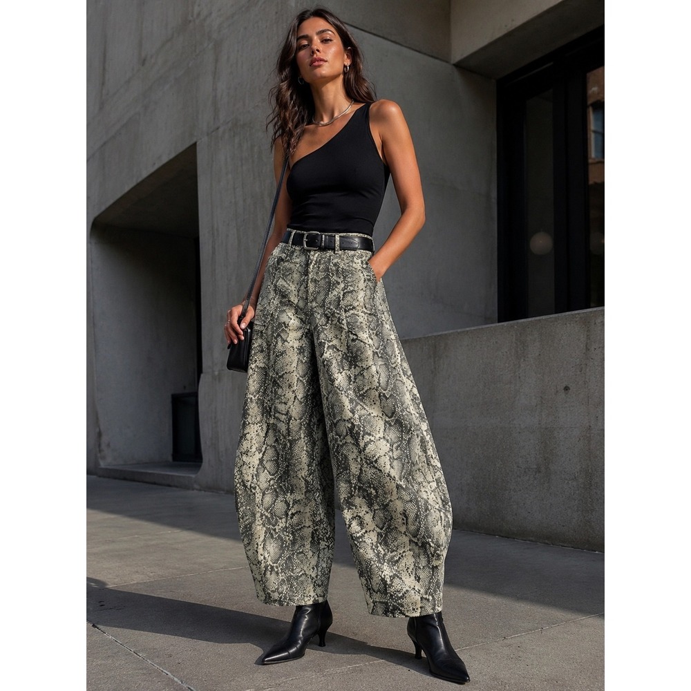 NWT Newing Snakeskin Barrel Pants M Wide Leg Y2K Indie Sleaze Animal Print